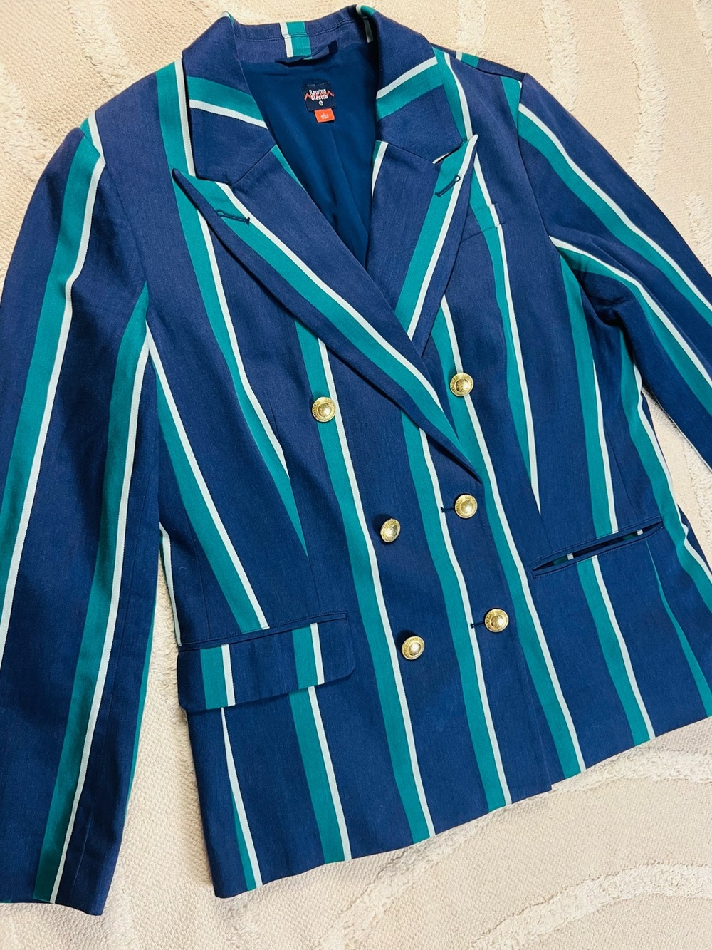 Rowing Blazers x Target Striped Double-Breasted Blazer – Navy, Teal & White – L - Picture 15 of 15